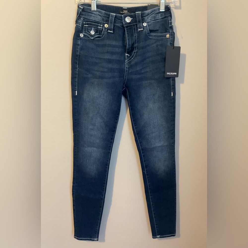 True Religion Halle Flap Pocket Indigo Skinny Jeans. Size 26